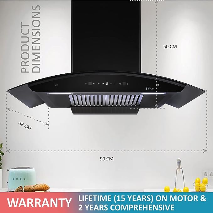 Elica 90 cm 1350 m3/hr Autoclean Kitchen Chimney with 15 Years Warranty (BFCG 900 HAC LTW MS NERO, 2 Baffle Filters, Touch + Motion Sensor Control, Black)(OPEN BOX) Elica 90 cm 1350 m3/hr Autoclean Kitchen Chimney with 15 Years Warranty (BFCG 900 HAC LTW MS NERO, 2 Baffle Filters, Touch + Motion Sensor Control, Black)(OPEN BOX)